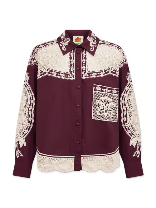 Burgundy Guipure Long Sleeve Shirt FARM Rio | 360995L0008 BURGUNDY